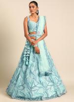 Net Turquoise Blue Sangeet Wear Embroidery Work Lehenga Choli